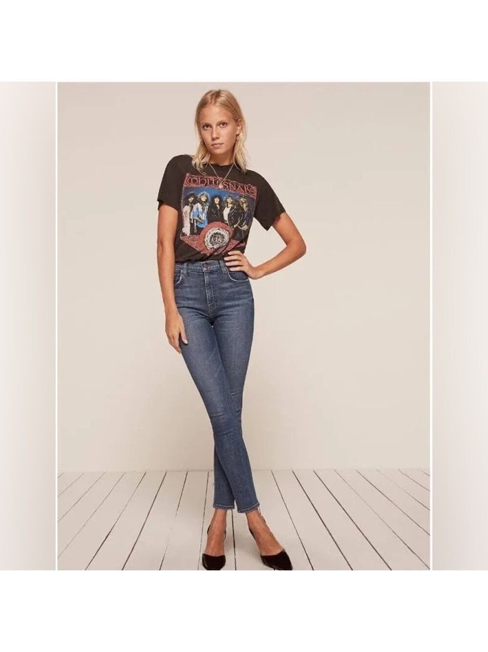 Reformation High & Skinny Jean in Darwin Blue Raw Hem Sz 28
